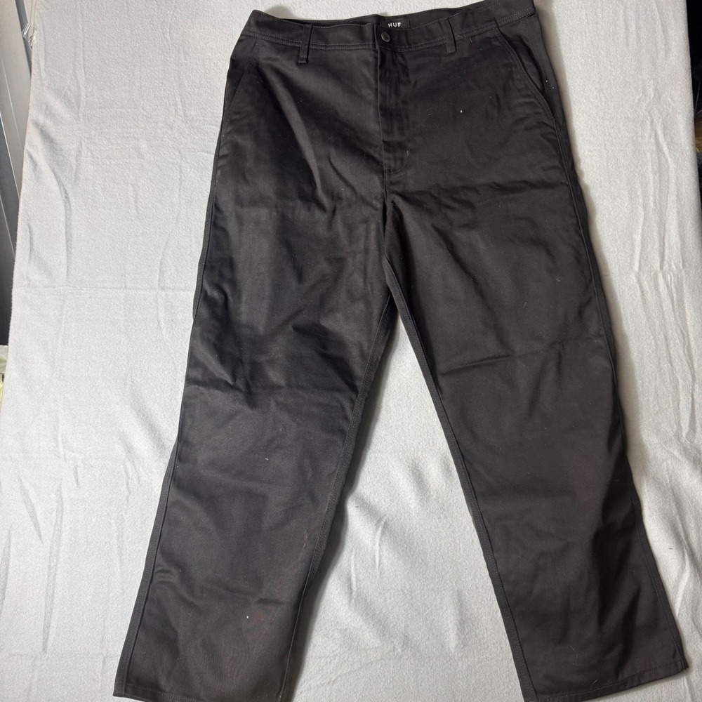 HUF Worldwide Mens Black Cotton Twill Work Pants Straight Leg Size 38